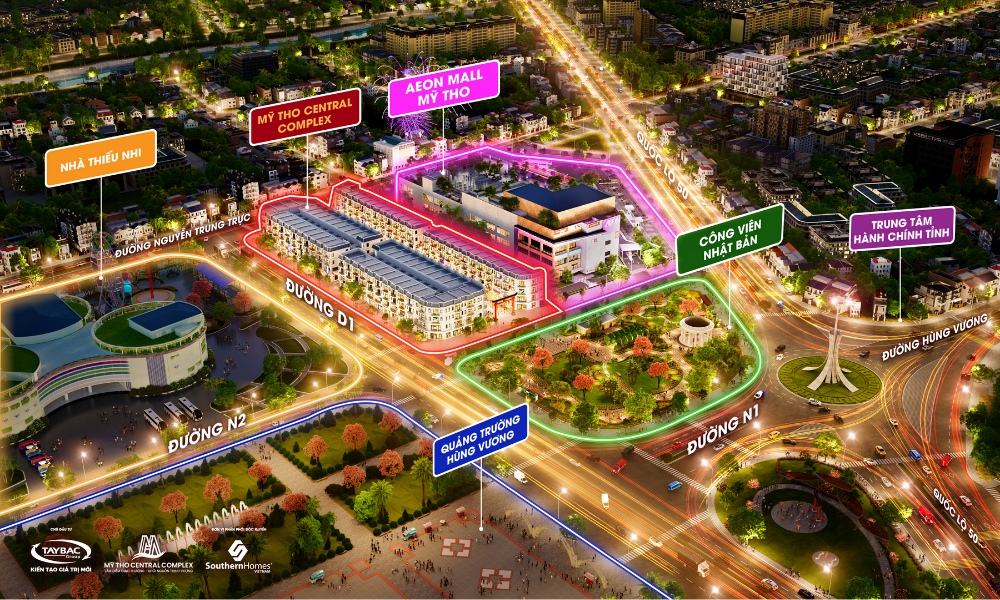 Tọa lạc tại vùng quy hoạch trung tâm hành chính mới của thành phố Mỹ Tho, liền kề trung tâm thương mại Aeon Mall.